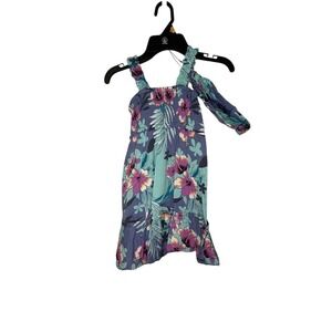 Volcom‎ Girls Tropical Floral Dress Matching Headband Size 6x Mineral Blue NWT